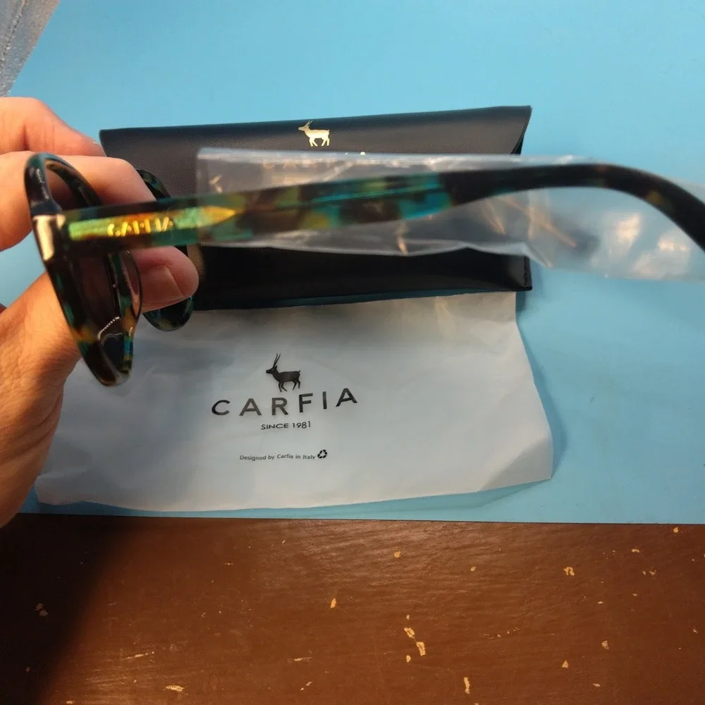 Carfia CA2024S Polarized Sunglasses Teal Tortoise Shell Round Frame Italy Design
